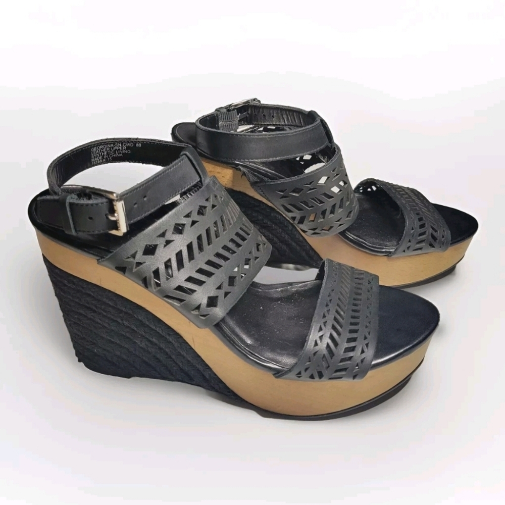 LAUREN Ralph Lauren 8B High Heel Black Wedge Sandal Georgina Espadrille Platform
